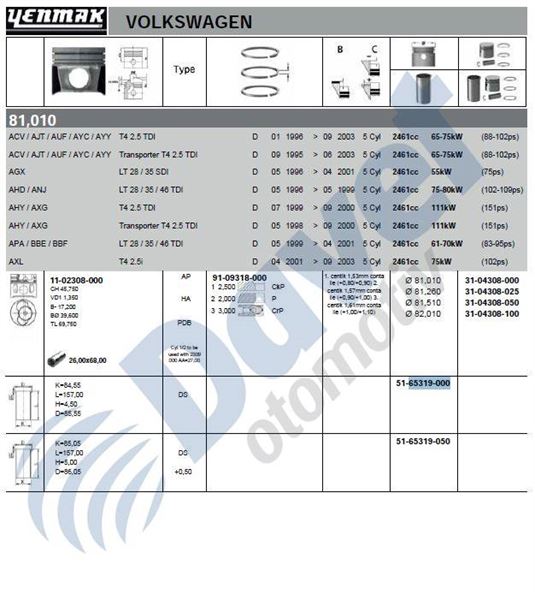 YENMAK 51-65319-000 Gomlek Std (81.00mm) T4 Caravelle Tdi Acv Ahd  ####